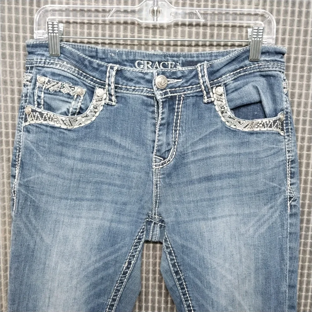 Grace in LA Jeans Women Bootcut Distressed Stretch Denim 30 Blue